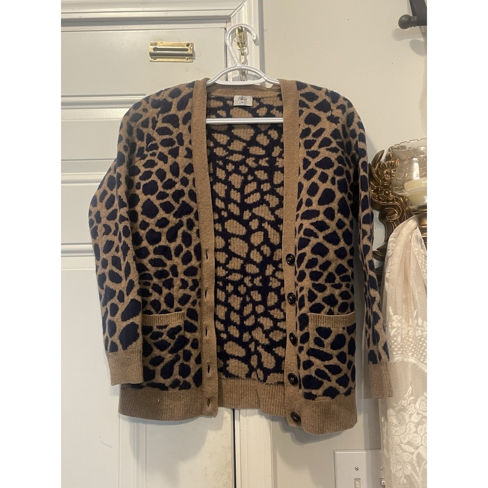Madewell Wallace 100% Merino Wool Cardigan M Giraffe Animal Print V-Neck J Crew